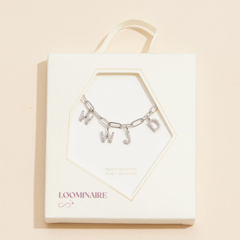 Sparkling "WWJD" Cubic Zirconia 18K Gold Charm Necklace