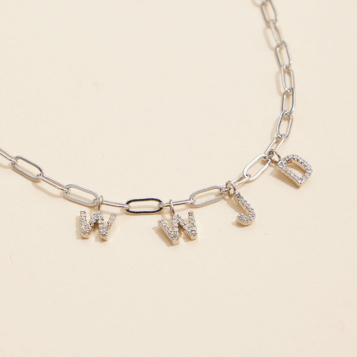 Sparkling "WWJD" Cubic Zirconia 18K Gold Charm Necklace