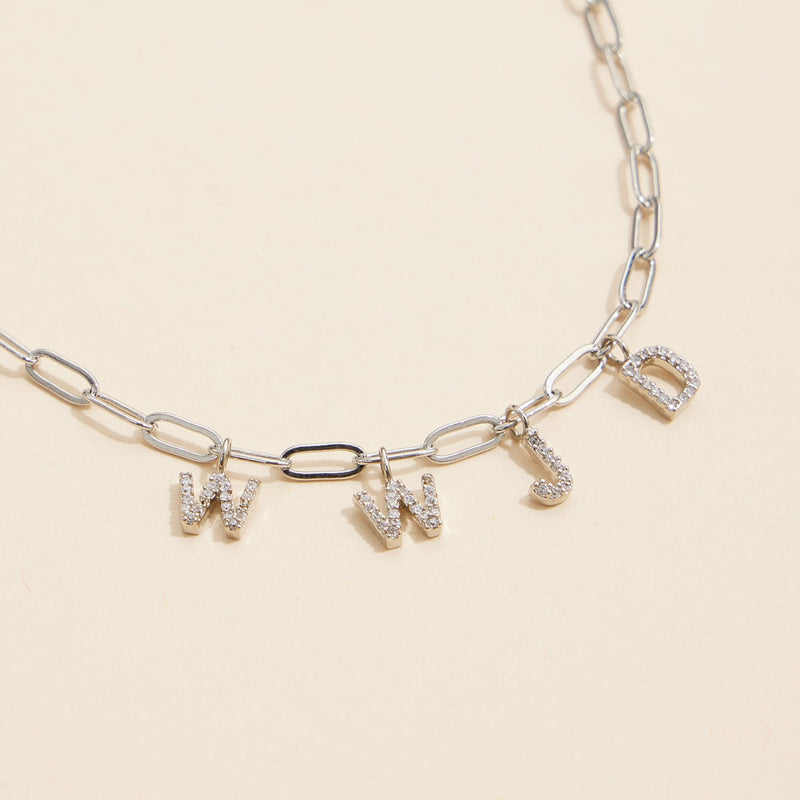Sparkling "WWJD" Cubic Zirconia 18K Gold Charm Necklace