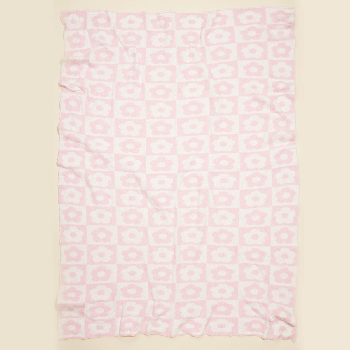 Pink Checkered Floral Beach Blanket – Soft Lightweight Picnic & Summer Towel