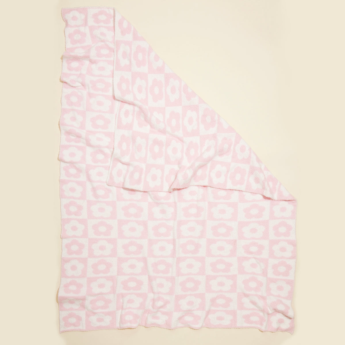 Pink Checkered Floral Beach Blanket – Soft Lightweight Picnic & Summer Towel