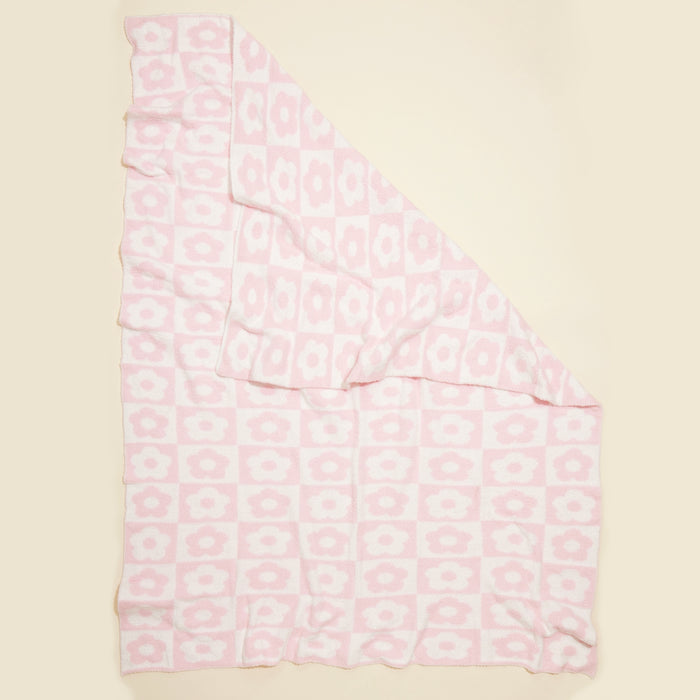 Pink Checkered Floral Beach Blanket – Soft Lightweight Picnic & Summer Towel