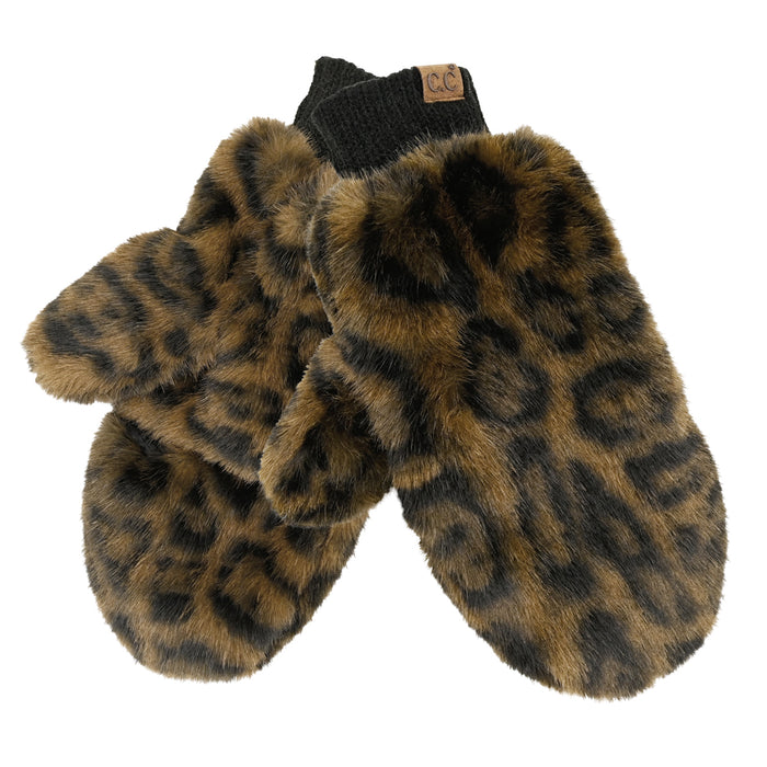 Leopard Faux Fur Convertible Mitten Gloves