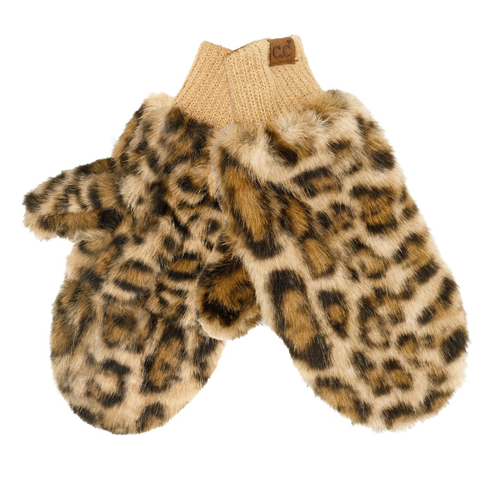 Leopard Faux Fur Convertible Mitten Gloves