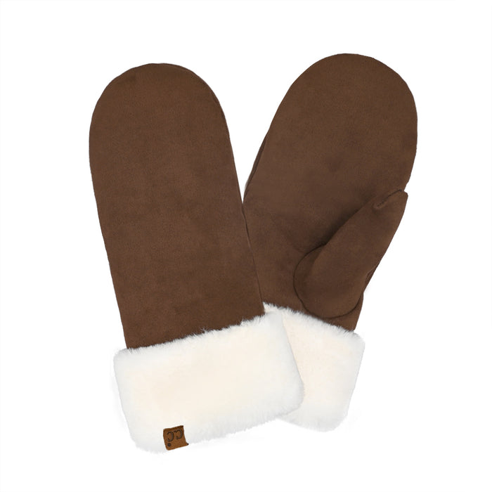 Cozy Suede Mittens with Faux Fur Cuff – Ultra Soft Winter Warm Gloves