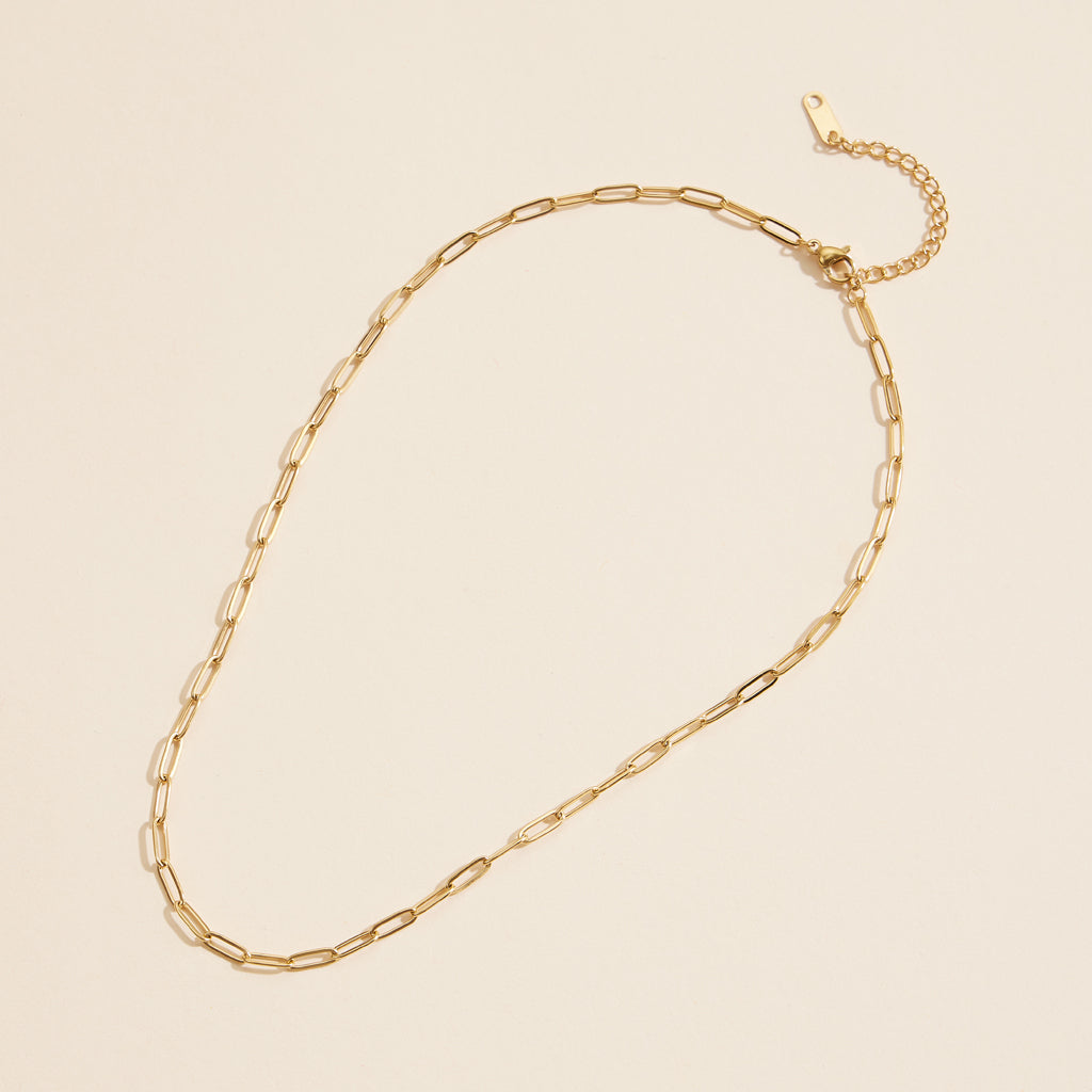 Paper Clip Linked Gold Dip Stainless Steel Necklace