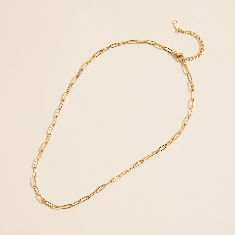 Paper Clip Linked Gold Dip Stainless Steel Necklace