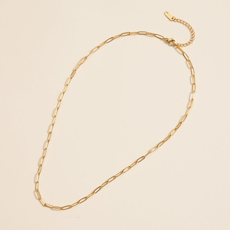 Paper Clip Linked Gold Dip Stainless Steel Necklace