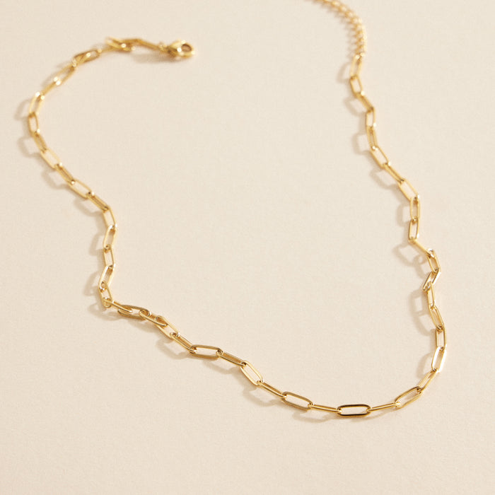 Paper Clip Linked Gold Dip Stainless Steel Necklace