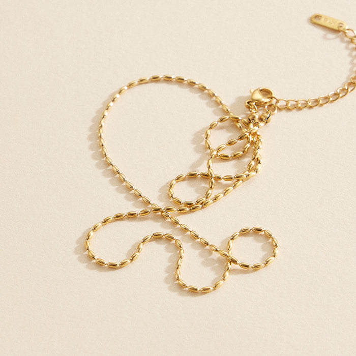 Oval Beads Linked 18K Gold Dip Stainless Steel Necklace