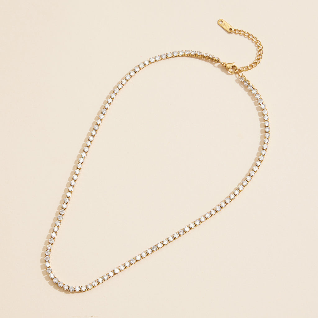 Rhinestones Gold Dip Stainless Steel Short Necklace