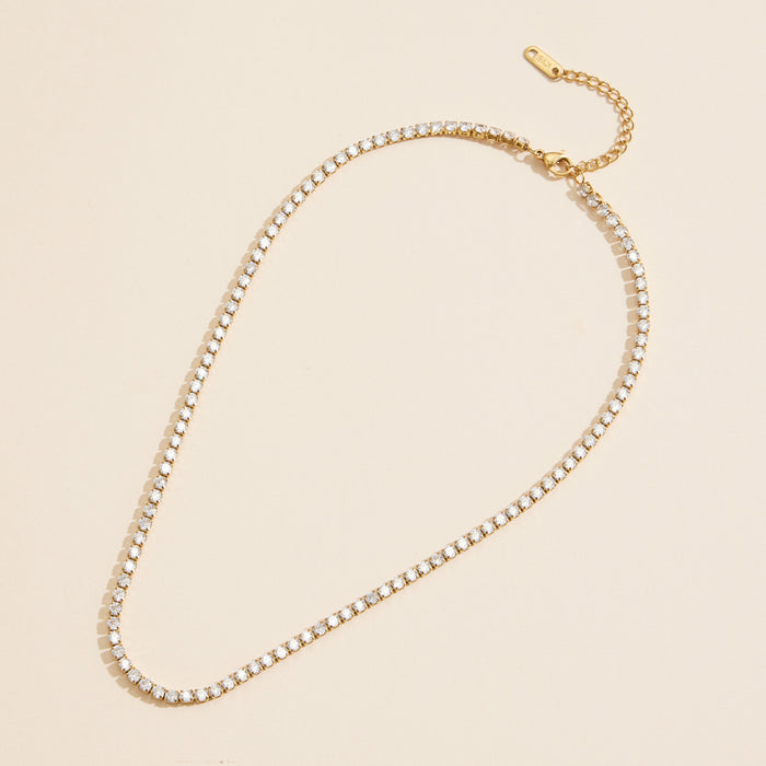 Rhinestones Gold Dip Stainless Steel Short Necklace