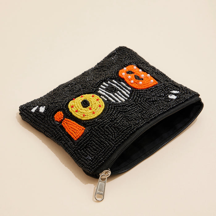 Halloween Boo Seed Beaded Coin Pouch