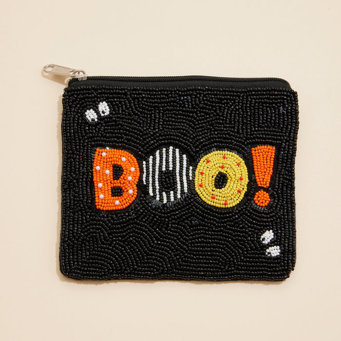 Halloween Boo Seed Beaded Coin Pouch