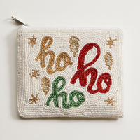 Seed Beaded Ho Ho Ho Coin Pouch | Christmas Holiday Zip Pouch