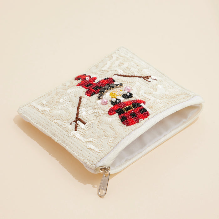 Christmas Snow Man Seed Beaded Coin Pouch
