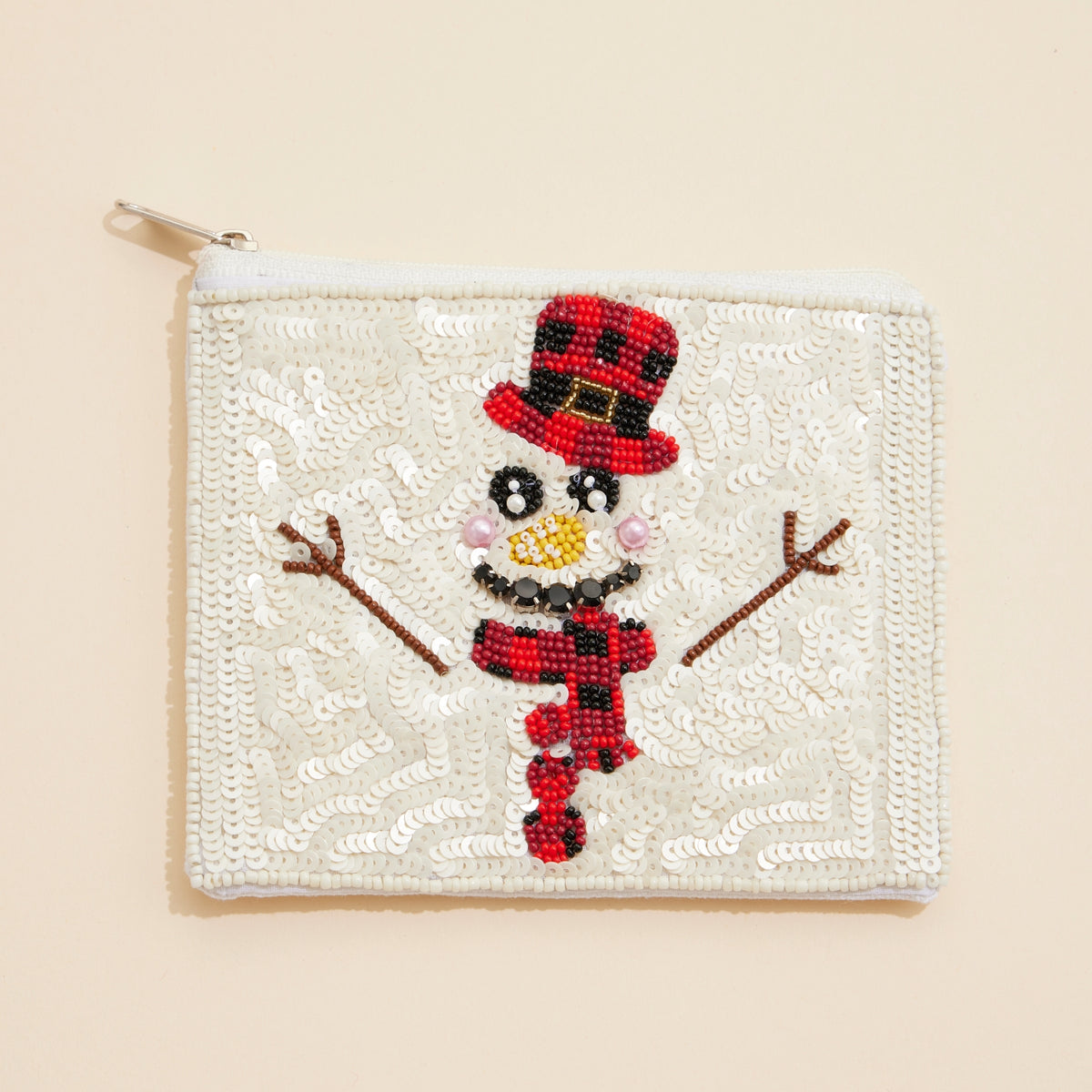 Christmas Snow Man Seed Beaded Coin Pouch
