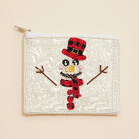 Christmas Snow Man Seed Beaded Coin Pouch