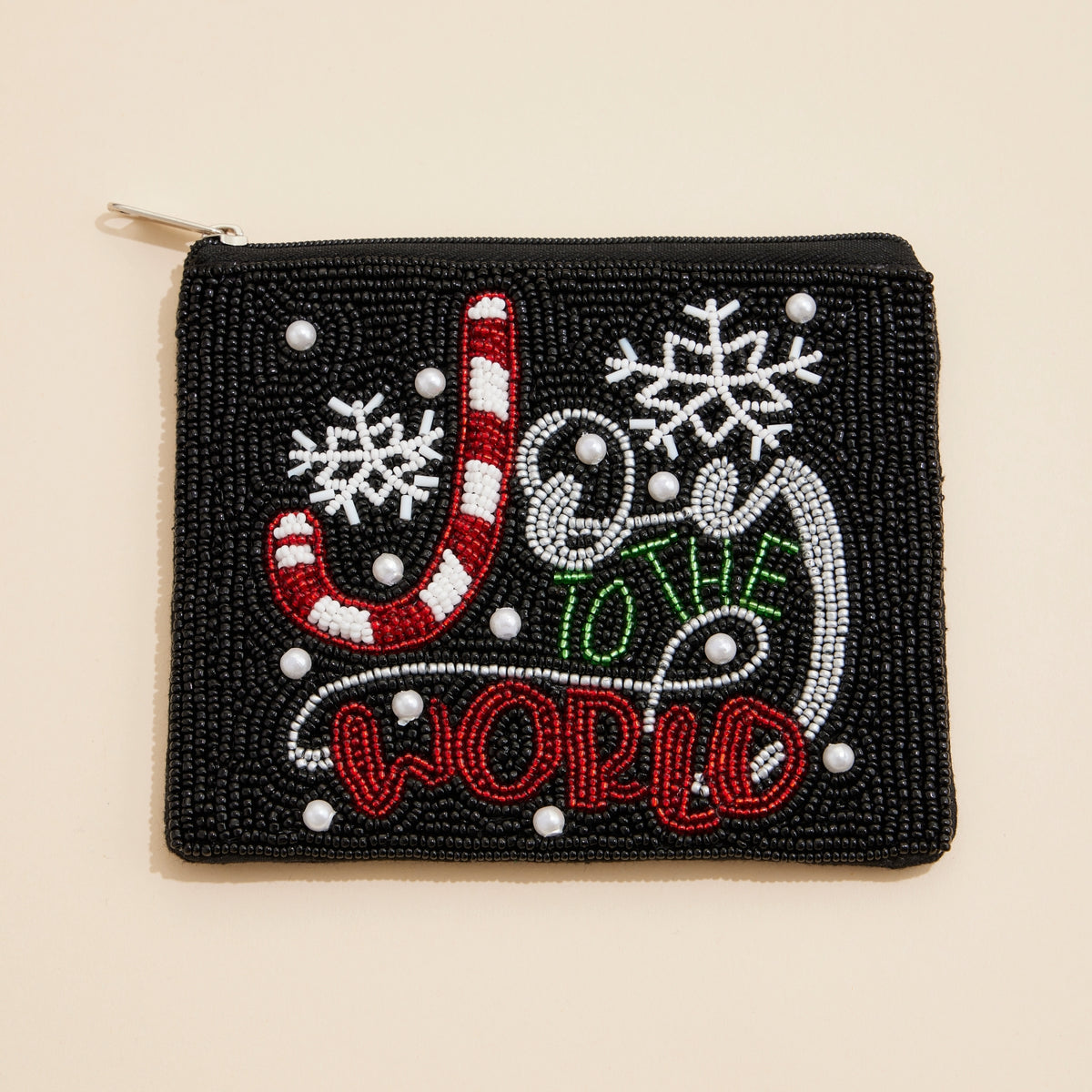 Christmas Joy To The World Seed Beaded Coin Pouch