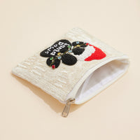 Seed Beaded Santa Paws Coin Pouch | Holiday Zip Wallet