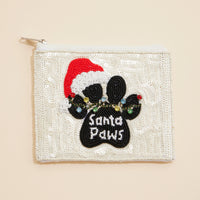 Seed Beaded Santa Paws Coin Pouch | Holiday Zip Wallet