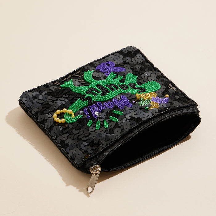 Mardi Gras "Mardi-Saurus" Beaded Sequin Pouch