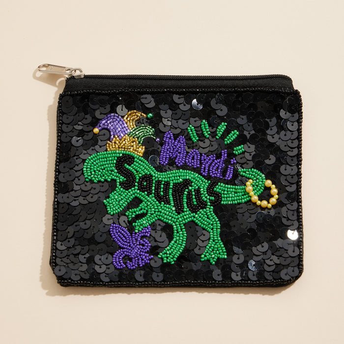Mardi Gras "Mardi-Saurus" Beaded Sequin Pouch