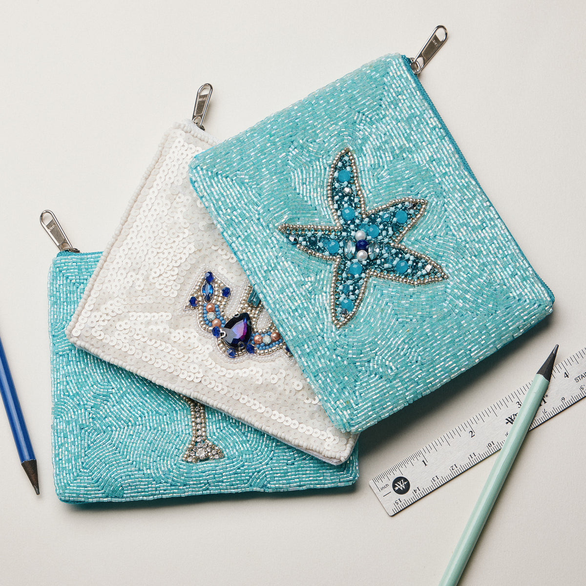 Beaded Sequin Cocktail Coin Pouch — Turquoise