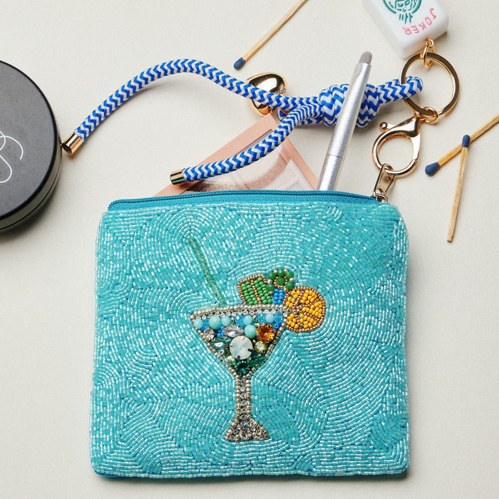 Beaded Sequin Cocktail Coin Pouch — Turquoise