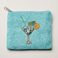 Beaded Sequin Cocktail Coin Pouch — Turquoise