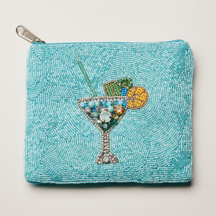 Beaded Sequin Cocktail Coin Pouch — Turquoise