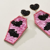 Beaded Coffin Earrings with Bat Design