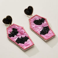 Beaded Coffin Earrings with Bat Design