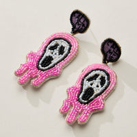 Beaded Ghost Face Halloween Drop Earrings
