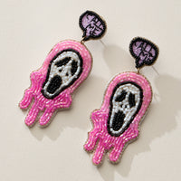 Beaded Ghost Face Halloween Drop Earrings