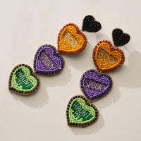 Halloween Heart Drop Earrings with Beaded Words