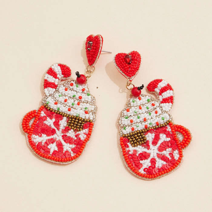 Christmas Hot Chocolate Mug Beaded Dangling Earrings