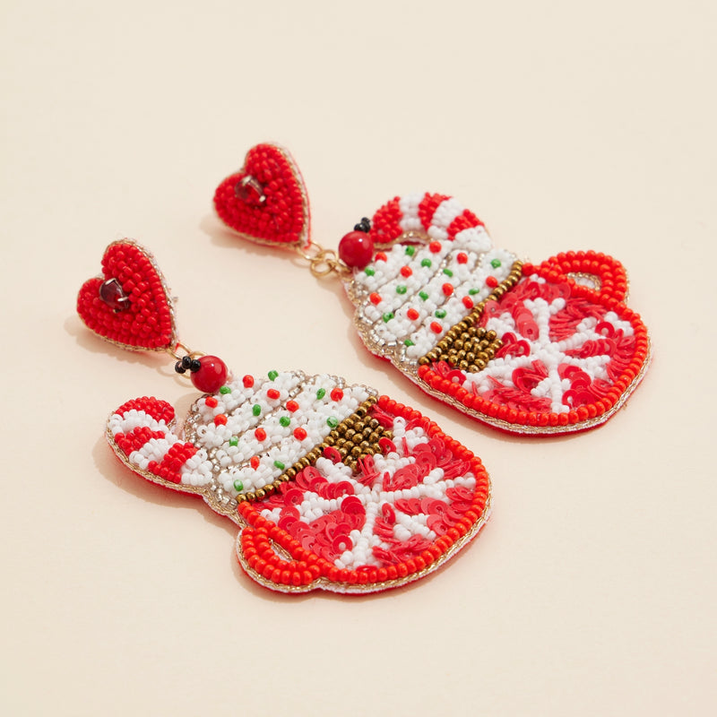 Christmas Hot Chocolate Mug Beaded Dangling Earrings