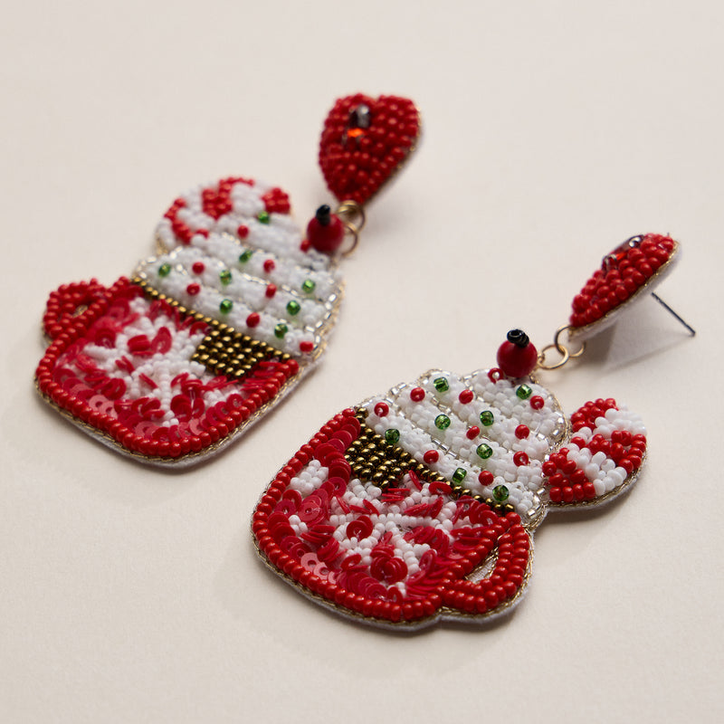 Christmas Hot Chocolate Mug Beaded Dangling Earrings
