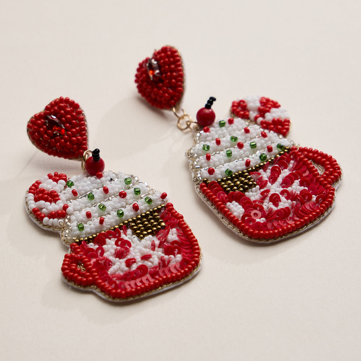 Christmas Hot Chocolate Mug Beaded Dangling Earrings