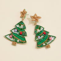Christmas Tree Seed Beaded Dangling Earrings