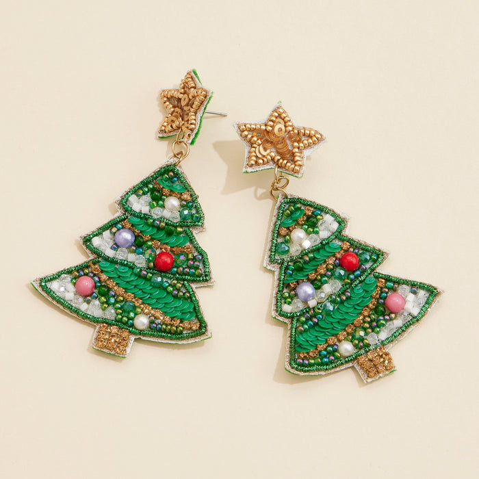 Christmas Tree Seed Beaded Dangling Earrings