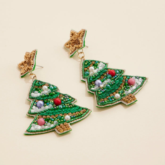 Christmas Tree Seed Beaded Dangling Earrings