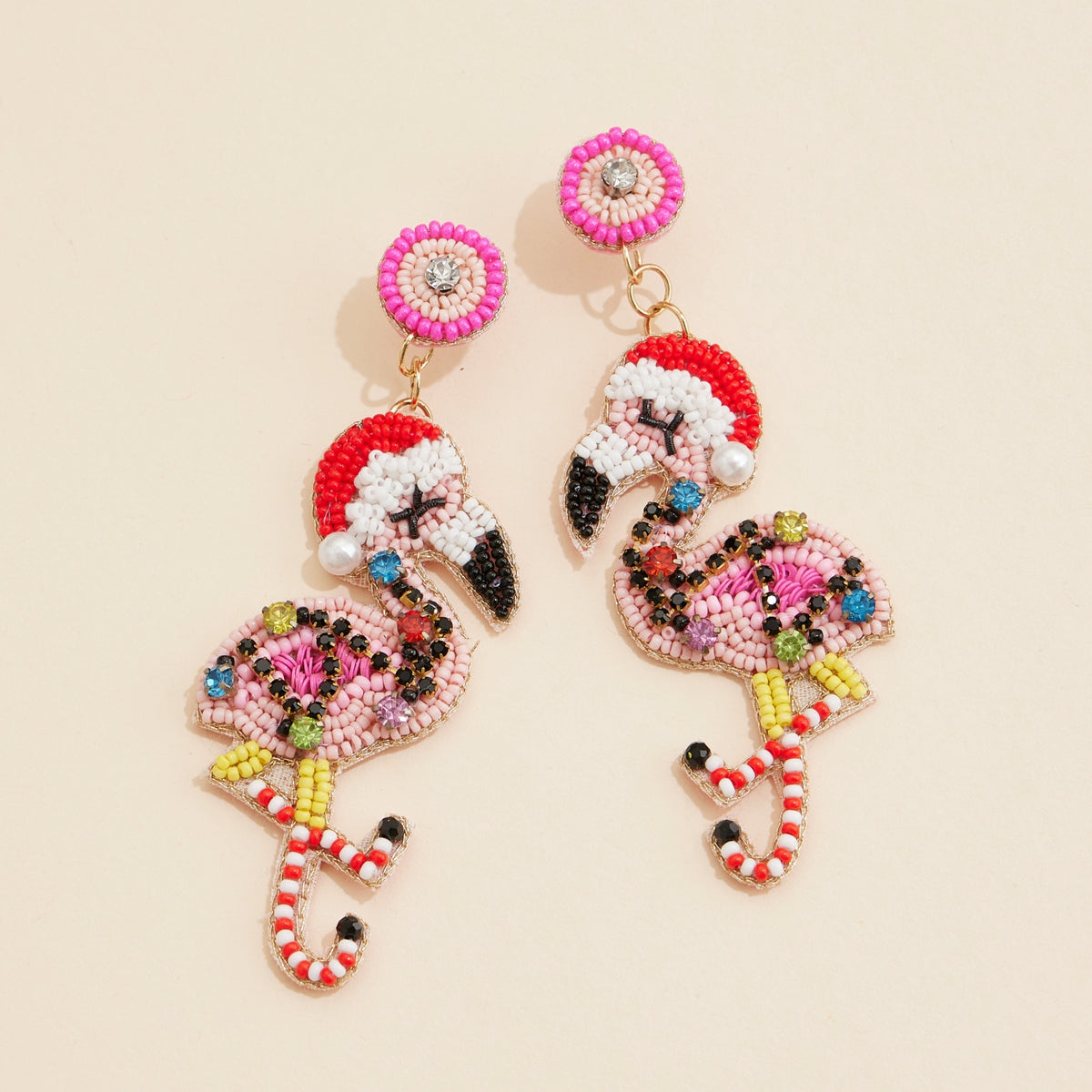 Christmas Flamingo Seed Beaded Dangling Earrings