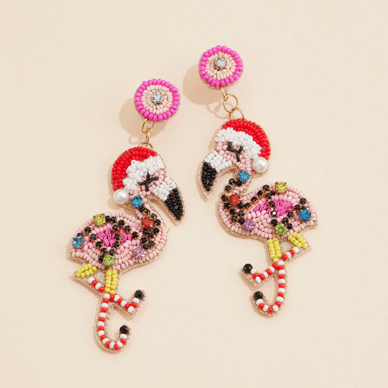 Christmas Flamingo Seed Beaded Dangling Earrings