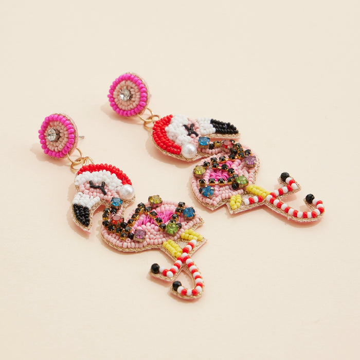 Christmas Flamingo Seed Beaded Dangling Earrings