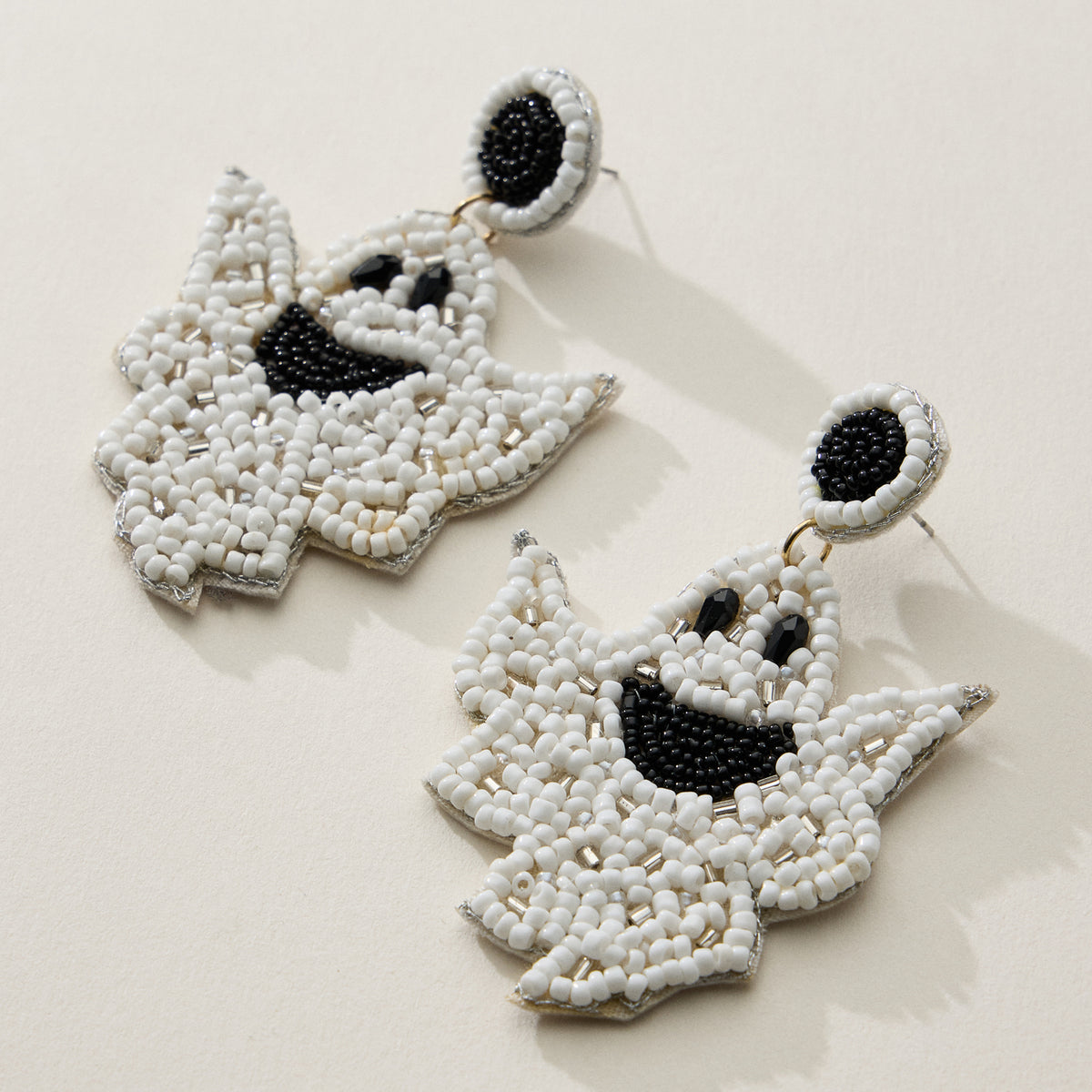 Beaded Ghost Drop Earrings for Halloween