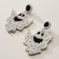Beaded Ghost Drop Earrings for Halloween