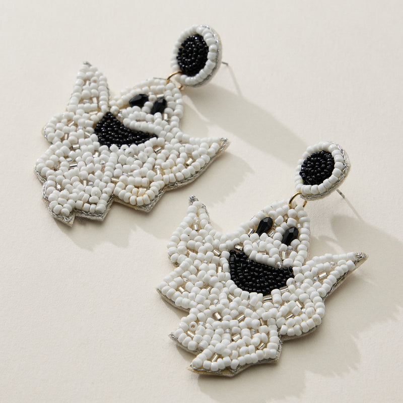 Beaded Ghost Drop Earrings for Halloween