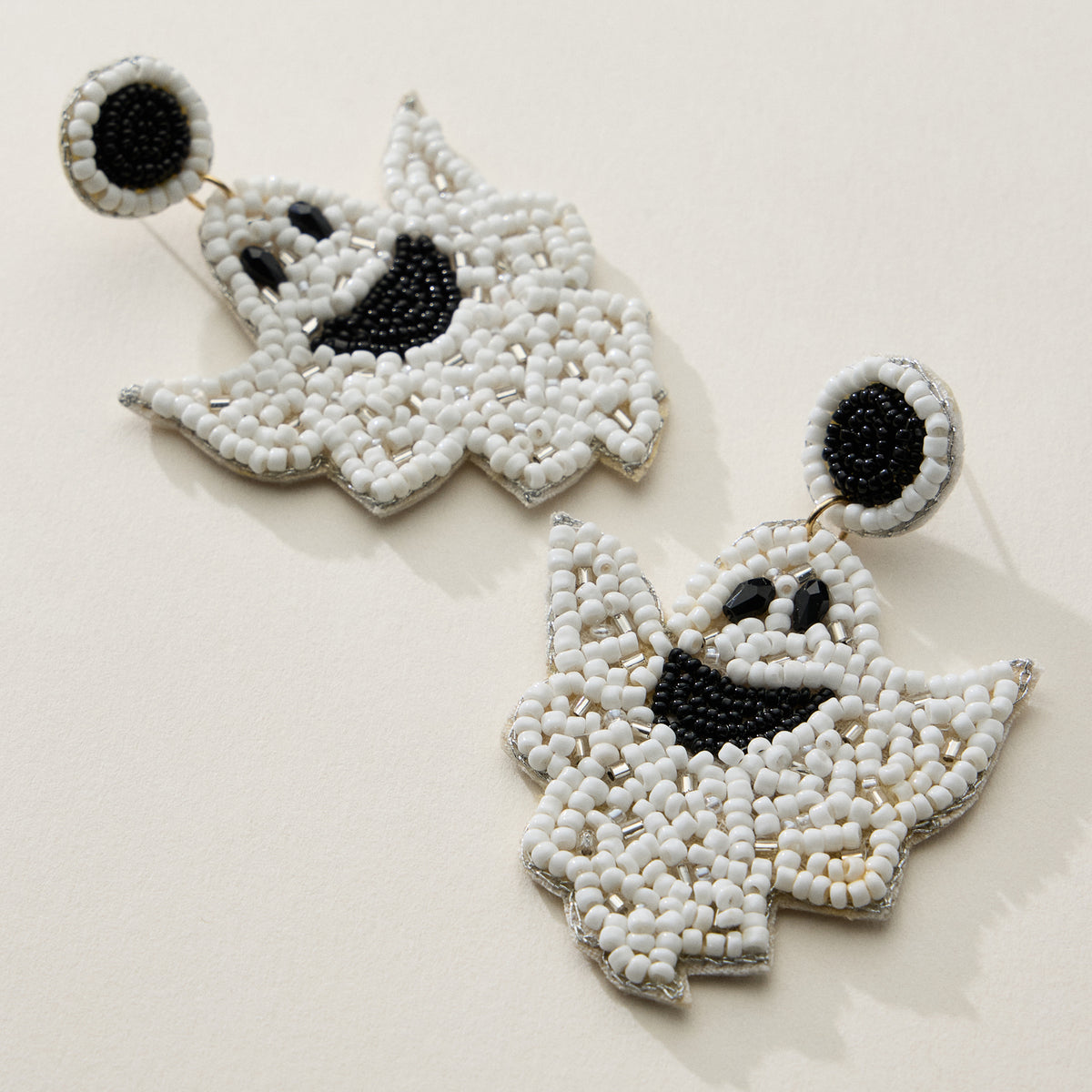 Beaded Ghost Drop Earrings for Halloween
